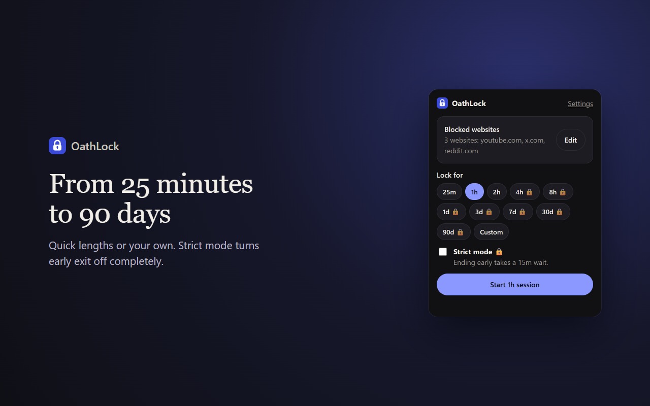 Starting a session with length presets and Strict mode