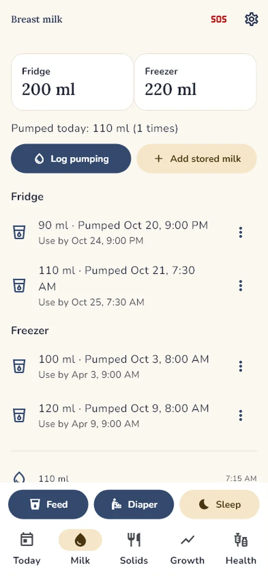 Pumping and milk stash