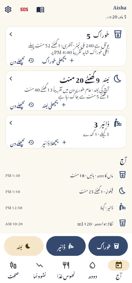 Today screen in Urdu